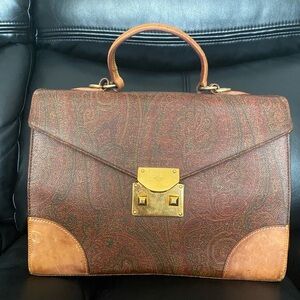 Vintage Paisley Leather Briefcase Preloved Leather Handbag